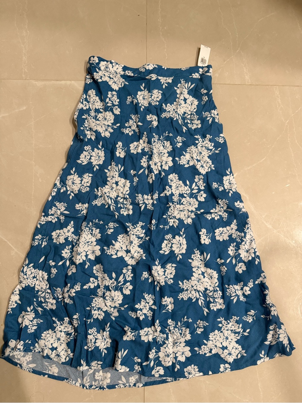 NWT BLUE Floral Midi Skirt - White Flower Print
